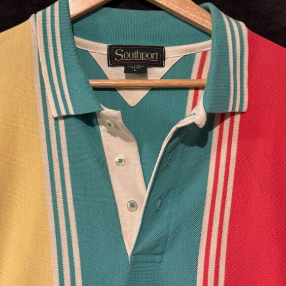 Vintage Striped Polo Shirt Mens Size L 90s Colorblock Golf Dadcore Southport USA - Picture 16 of 16